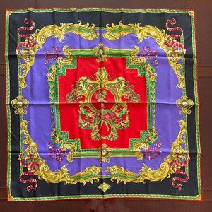 Versace Silk Scarf Black, Purple and Gold  Never worn